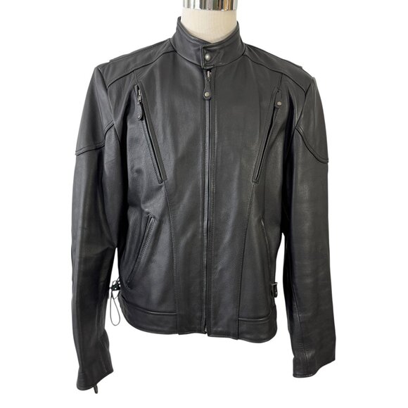 Wilsons Leather Open Road Black Motorcycle Jacket Coat Moto Biker Size L Zippers - Picture 3 of 12